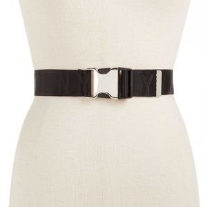 DKNY Womens Seat Belt-Buckle Logo Belt (Black, M/L)
